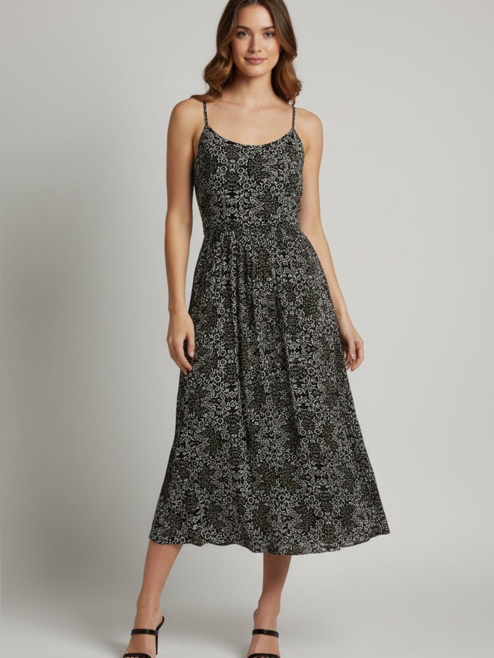 Black Floral Maxi Dress with White Print